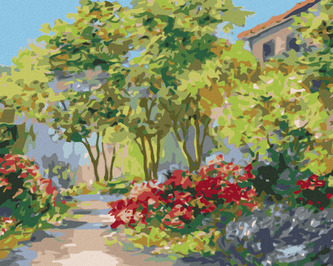 Malování podle čísel - DŮM V LETNÍM LESE - 80x100 cm, vypnuté plátno na rám