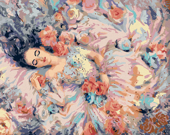 Malování podle čísel - ŽENA OBKLOPENA RŮŽEMI - 80x100 cm, vypnuté plátno na rám