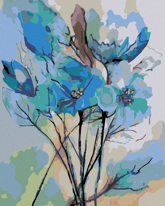 Malování podle čísel - ABSTRAKCE MODRÝCH KVĚTIN - 80x100 cm, bez rámu a bez vypnutí plátna