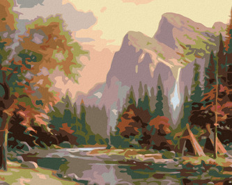 Malování podle čísel - TÝPÍ POD HORAMI - 80x100 cm, vypnuté plátno na rám