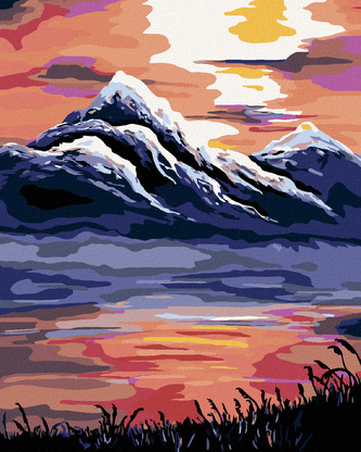 Malování podle čísel - ZÁPAD SLUNCE NAD HORAMI - 80x100 cm, vypnuté plátno na rám