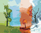 Malování podle čísel - JEDEN STROM - ČTYŘI ROČNÍ OBDOBÍ - 80x100 cm, vypnuté plátno na rám