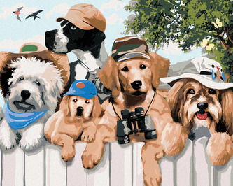 Malování podle čísel - PSI NA VÝLETĚ V PŘÍRODĚ (HOWARD ROBINSON) - 80x100 cm, vypnuté plátno na rám