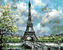 Malování podle čísel - EIFFELOVKA S JARNÍMI STROMY - 80x100 cm, bez rámu a bez vypnutí plátna