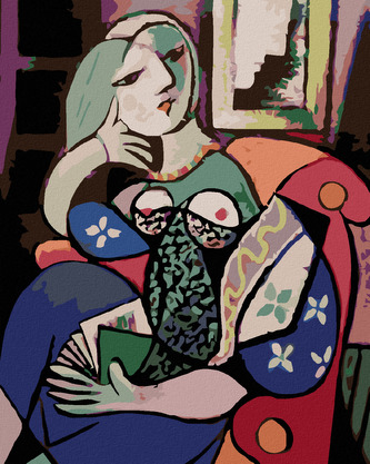 Malování podle čísel - ŽENA S KNIHOU V OBÝVACÍM POKOJI - 40x50 cm, bez rámu a bez vypnutí plátna