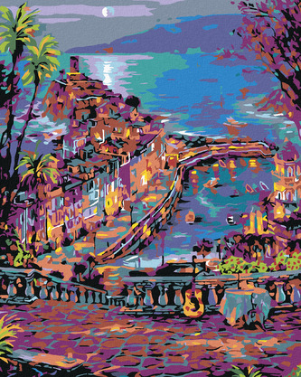 Malování podle čísel - PŘÍMOŘSKÉ MĚSTEČKO - 80x100 cm, vypnuté plátno na rám