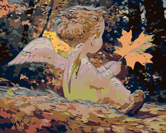 Malování podle čísel - ANDÍLEK S JAVOROVÝM LÍSTKEM - 80x100 cm, bez rámu a bez vypnutí plátna