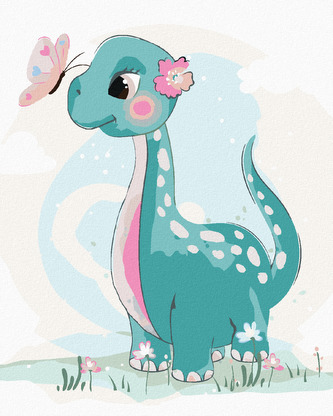 Malování podle čísel - DINOSAURUS S MOTÝLKEM - 80x100 cm, bez rámu a bez vypnutí plátna