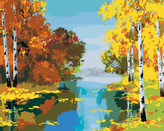 Malování podle čísel - LES S BŘÍZAMI U ŘEKY - 80x100 cm, vypnuté plátno na rám