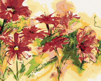 Malování podle čísel - ČERVENÉ KVETOUCÍ KVĚTINY - 80x100 cm, bez rámu a bez vypnutí plátna