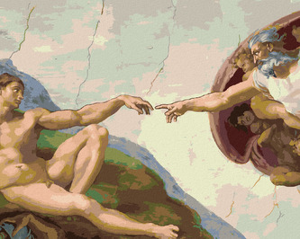 Malování podle čísel - STVOŘENÍ ADAMA (MICHELANGELO) - 80x100 cm, bez rámu a bez vypnutí plátna