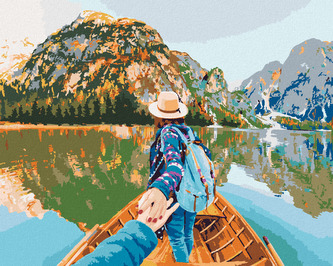 Malování podle čísel - ŽENA NA LOĎCE - 80x100 cm, bez rámu a bez vypnutí plátna