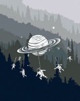 Malování podle čísel - PLANETA S KOSMONAUTY - 80x100 cm, bez rámu a bez vypnutí plátna