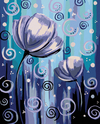 Malování podle čísel - KVĚTINY A SPIRÁLKY - 80x100 cm, bez rámu a bez vypnutí plátna