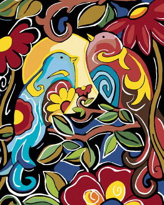 Malování podle čísel - KVĚTINOVÁ MALBA S PTÁČKY - 80x100 cm, vypnuté plátno na rám