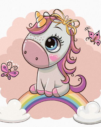 Malování podle čísel - MALÝ JEDNOROŽEC A DUHA - 40x50 cm, bez rámu a bez vypnutí plátna