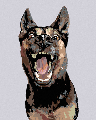 Malování podle čísel - NĚMECKÝ OVČÁK S OTEVŘENOU TLAMOU - 40x50 cm, vypnuté plátno na rám