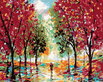 Malování podle čísel - ČERVENÝ LES - 80x100 cm, bez rámu a bez vypnutí plátna