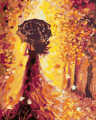 Malování podle čísel - ŽENA S DEŠTNÍKEM - 80x100 cm, vypnuté plátno na rám