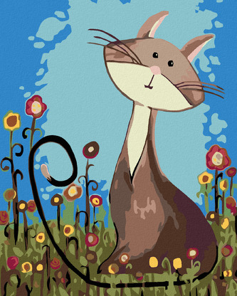 Malování podle čísel - KOČIČKA A LUČNÍ KVÍTÍ - 40x50 cm, vypnuté plátno na rám