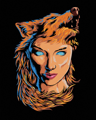Malování podle čísel - ŽENA A VLČÍ HÁBIT - 80x100 cm, vypnuté plátno na rám