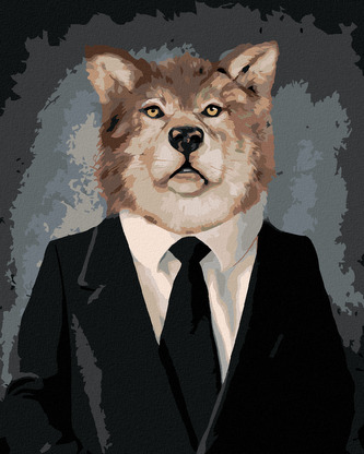 Malování podle čísel - VLK V OBLEČENÍ - 80x100 cm, vypnuté plátno na rám