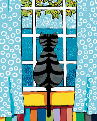 Malování podle čísel - KOČKA ZA OKNEM - 40x50 cm, bez rámu a bez vypnutí plátna