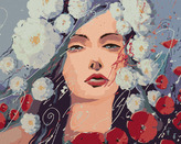 Malování podle čísel - ŽENA A VLČÍ MÁKY - 80x100 cm, bez rámu a bez vypnutí plátna