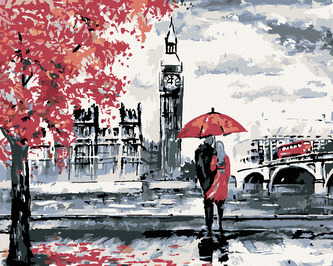 Malování podle čísel - MILENCI A BIG BEN - 40x50 cm, vypnuté plátno na rám