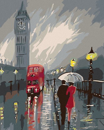 Malování podle čísel - BIG BEN V DEŠTI - 80x100 cm, vypnuté plátno na rám