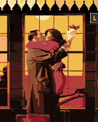 Malování podle čísel - ZAMILOVANÉ PŘIVÍTÁNÍ S RŮŽEMI - 80x100 cm, bez rámu a bez vypnutí plátna