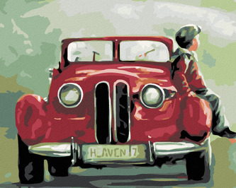 Malování podle čísel - CHLAPEC SEDÍ NA BLATNÍKU - 80x100 cm, vypnuté plátno na rám