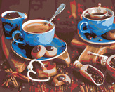 Malování podle čísel - MODRÉ ŠÁLKY KÁVY I. - 80x100 cm, bez rámu a bez vypnutí plátna