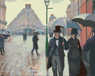 Malování podle čísel - PARIS STREET; RAINY DAY (GUSTAVE CAILLEBOTTE) - 80x100 cm, bez rámu a bez vypnutí plátna
