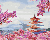 Malování podle čísel - JAPONSKO CHRÁM A RŮŽOVÉ KVĚTINY - 80x100 cm, vypnuté plátno na rám