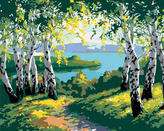 Malování podle čísel - PODZIMNÍ LESNÍ KRAJINA S BŘÍZAMI A ŘEKOU - 80x100 cm, vypnuté plátno na rám