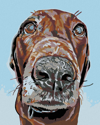 Malování podle čísel - PES S VELKÝM ČUMÁČKEM - 40x50 cm, bez rámu a bez vypnutí plátna