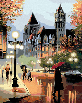 Malování podle čísel - NA ULICI PŘED RADNICÍ - 80x100 cm, bez rámu a bez vypnutí plátna