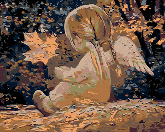 Malování podle čísel - ANDÍLEK S CULÍKY A JAVOROVÝM LÍSTKEM - 80x100 cm, bez rámu a bez vypnutí plátna