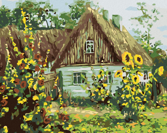 Malování podle čísel - CHALUPA SE ŠINDELOVOU STŘECHOU - 80x100 cm, vypnuté plátno na rám