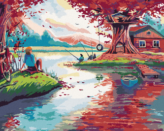 Malování podle čísel - ČERVENÝ LES - 80x100 cm, vypnuté plátno na rám