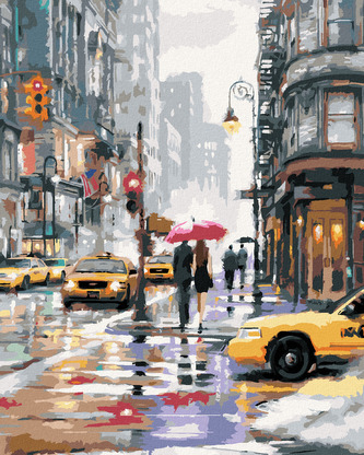 Malování podle čísel - ŽLUTÉ TAXÍKY V NEW YORKU (RICHARD MACNEIL) - 80x100 cm, bez rámu a bez vypnutí plátna