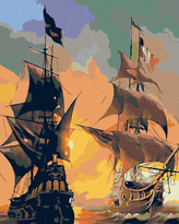 Malování podle čísel - LODĚ NA MOŘI A ZÁPAD SLUNCE - 80x100 cm, vypnuté plátno na rám