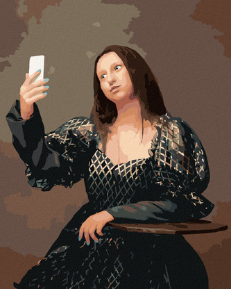 Malování podle čísel - MONA LISA SELFIE - 40x50 cm, bez rámu a bez vypnutí plátna