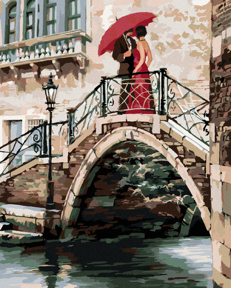 Malování podle čísel - PÁR NA MOSTĚ V BENÁTKÁCH (RICHARD MACNEIL) - 40x50 cm, vypnuté plátno na rám