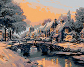 Malování podle čísel - MOST PŘES ZAMRZLOU ŘÍČKU - 80x100 cm, vypnuté plátno na rám