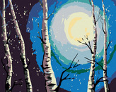 Malování podle čísel - BŘÍZY, MĚSÍC A PADAJÍCÍ SNÍH - 80x100 cm, vypnuté plátno na rám