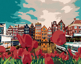 Malování podle čísel - TULIPÁNY V AMSTERDAMU - 80x100 cm, bez rámu a bez vypnutí plátna