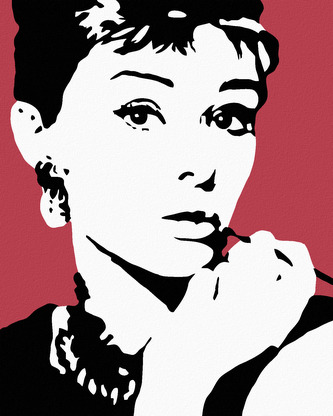 Malování podle čísel - AUDREY HEPBURN NA ČERVENÉM POZADÍ - 80x100 cm, vypnuté plátno na rám