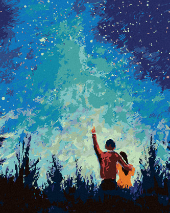 Malování podle čísel - HVĚZDNÁ NOC A MLADÝ PÁR - 40x50 cm, vypnuté plátno na rám